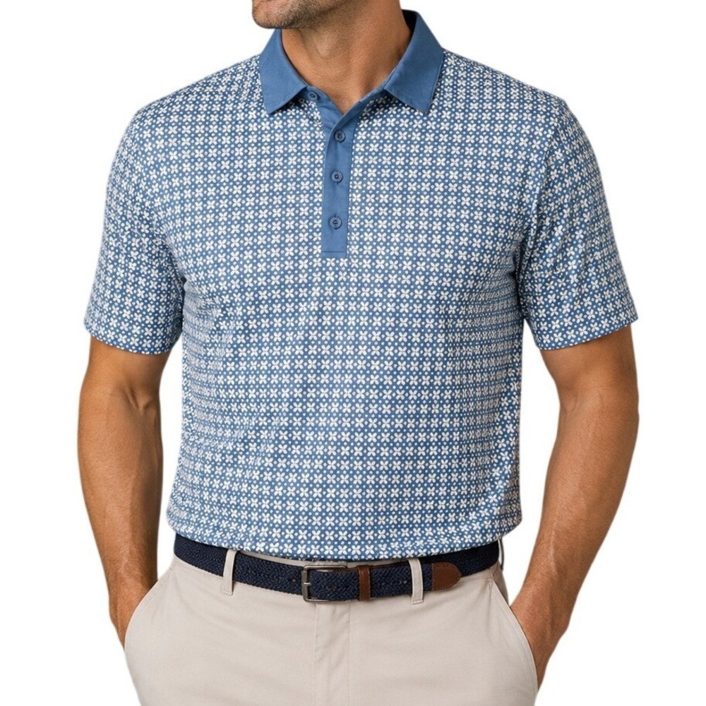 Graham Luxe Leighton Light Blue White Floral Golf Polo Shirt Men's Large